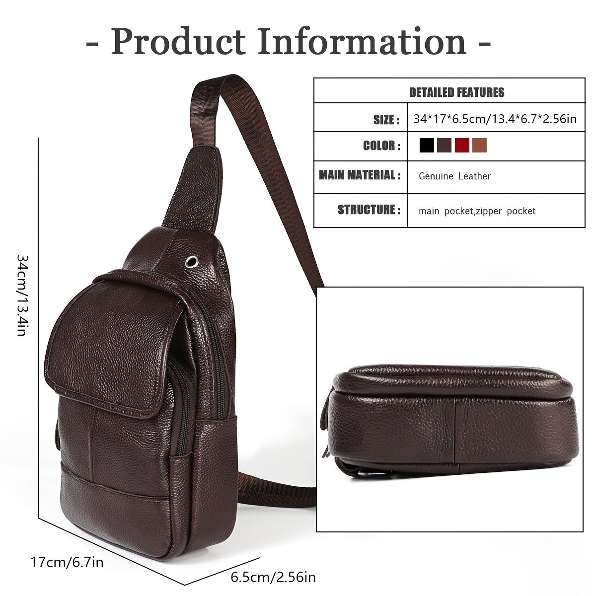 Genuine Leather Sling Backpack - Multipurpose Travel Chest Crossbody Bag