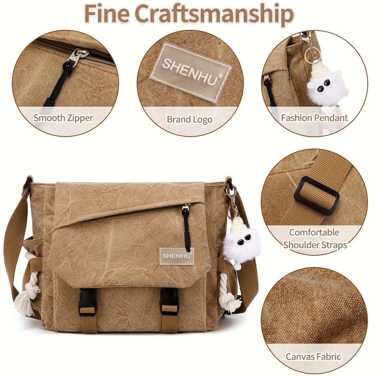 Vintage Canvas Crossbody Bag - Large Capacity Casual Messenger Bag