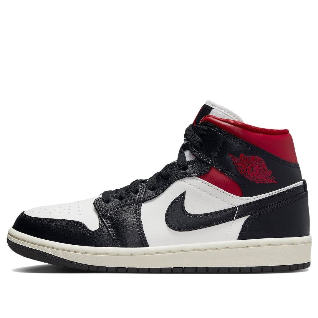 (WMNS) Air Jordan 1 Mid 'Black Sail Gym Red'  BQ6472-061 Signature Shoe